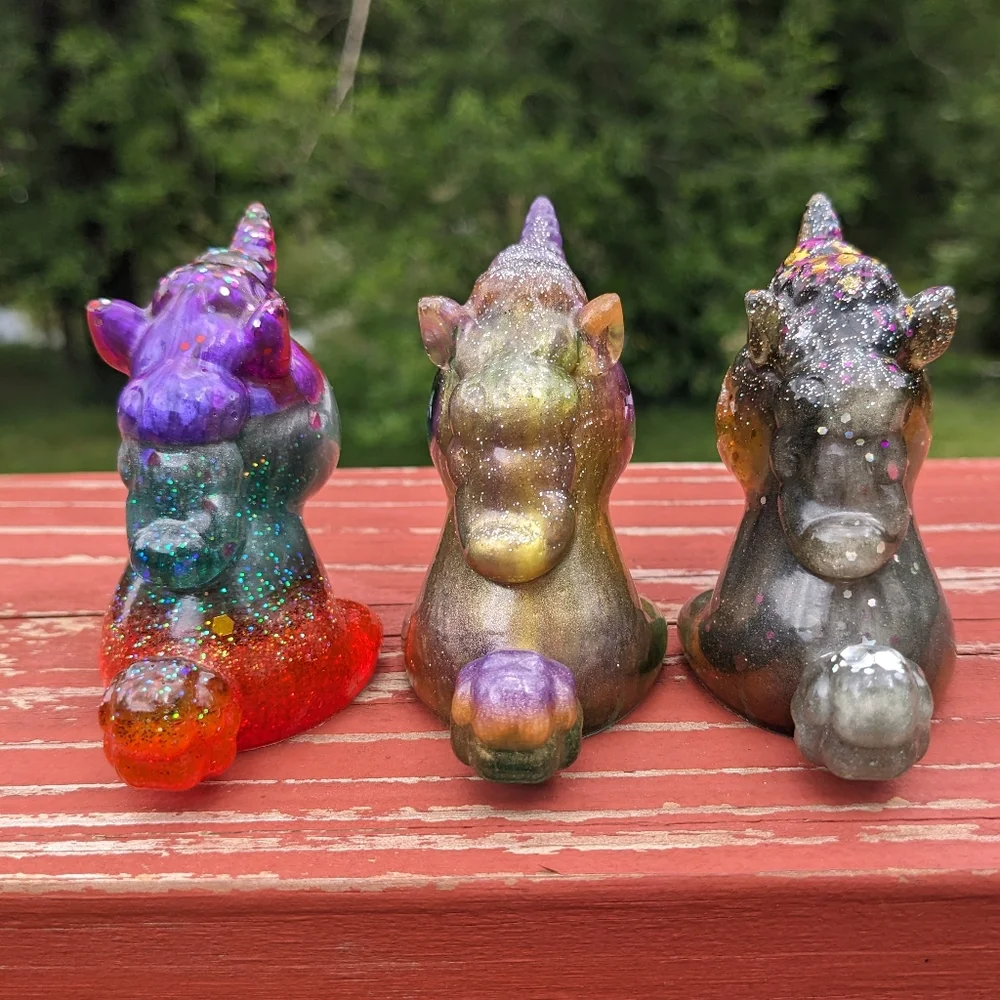 Unicorn Set Three Cute Kawaii Gift Handmade Epoxy Resin Glitter Colorful Rainbow - Picture 10 of 15